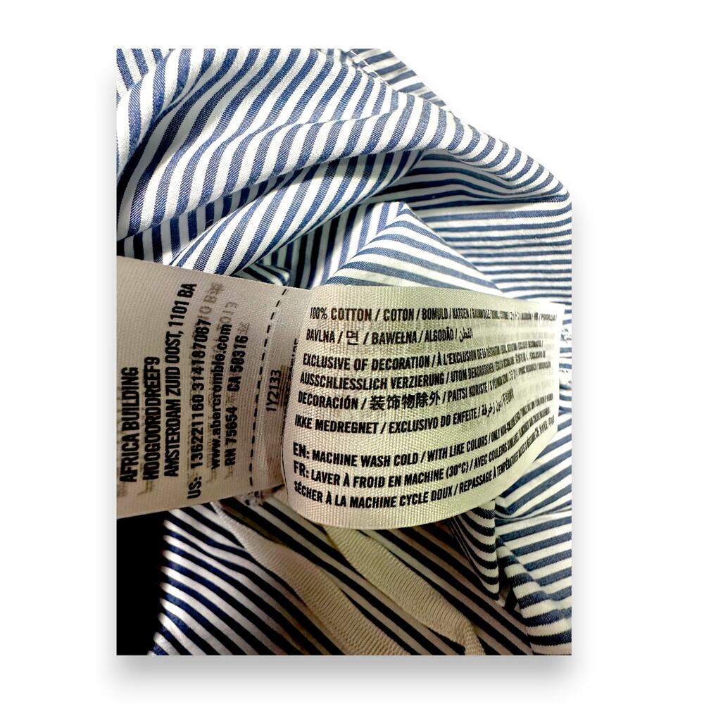 A&F Navy + White Striped Off-Shoulder 3/4 Tie-Sleeve Blouse Size Small - Picture 9 of 9